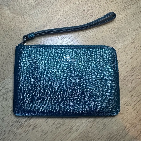 Coach Handbags - Coach Wristlet Zip Wallet. Dark Teal Metallic.
